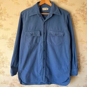 Vintage 80s L.L. Bean Chamois Shirt | Faded Slate Blue Cotton | Size M